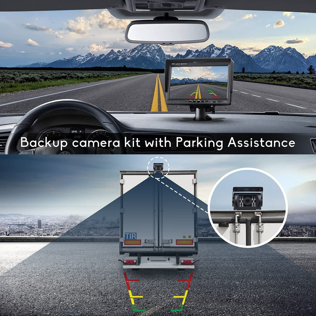 Reversing Camera Camera RearView TFT Waterproof 7" Monitor 12V-24V Vision Kit Night Car Backup LCD