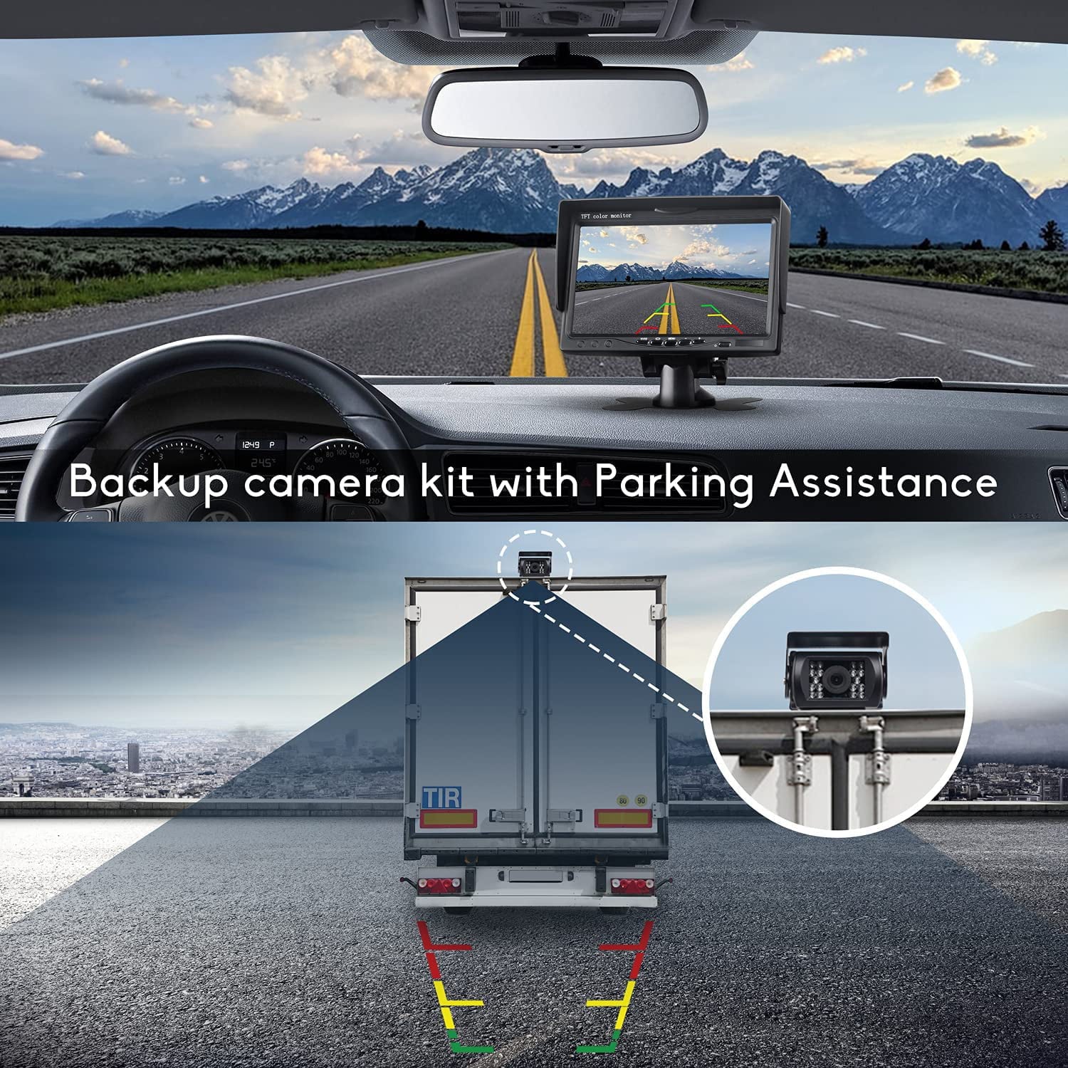 Reversing Camera Camera RearView TFT Waterproof 7" Monitor 12V-24V Vision Kit Night Car Backup LCD