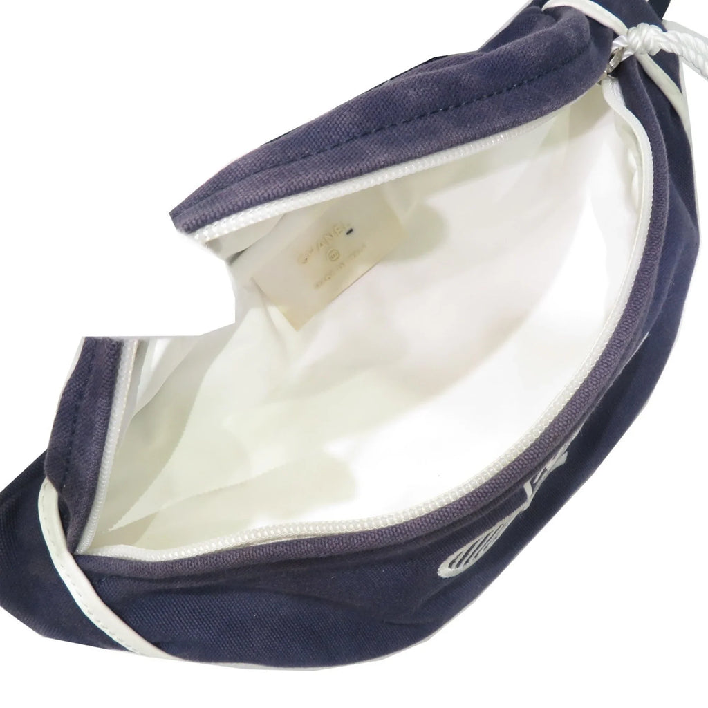 Sportsline Waist (Good) Navy/White Pre-Owned Body Canvas Women's Bag Men's