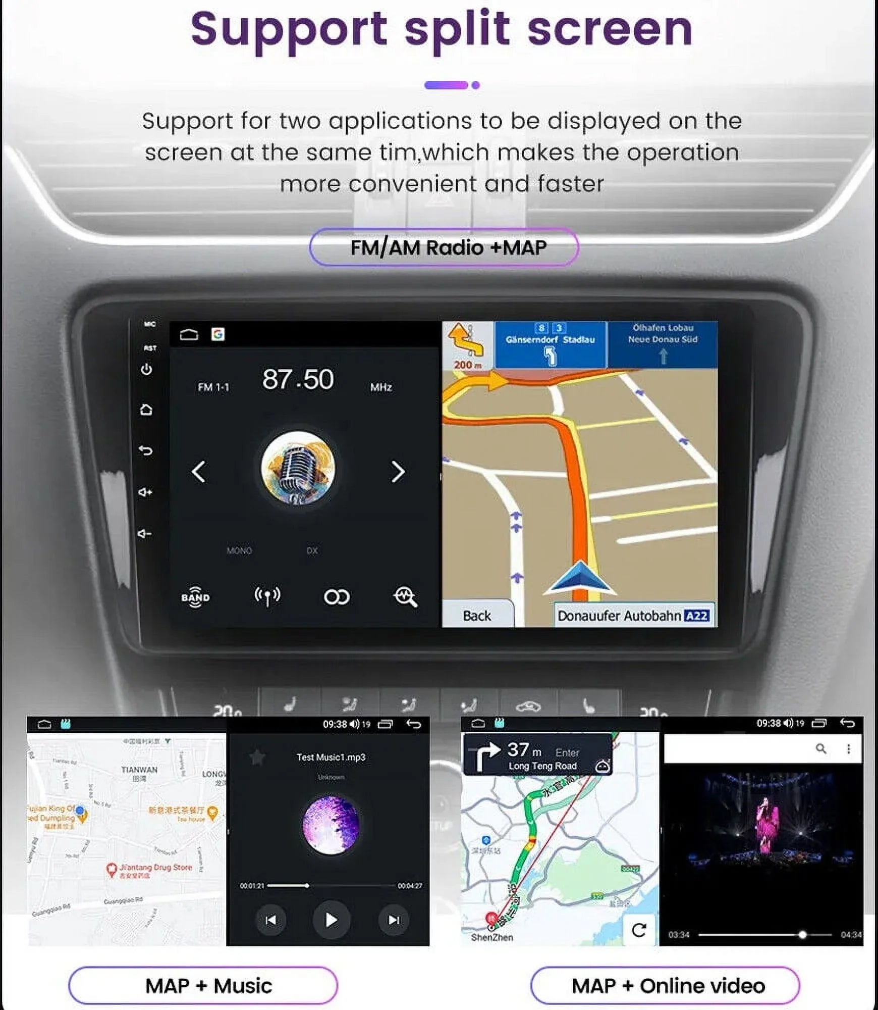 Android Screen 4+32G Navigation in-Dash Unit AM/FM Double Car GPS Auto DSP Din Android Universal Stereo Head Radio Store,YouTube QLED Carplay 1280X720 Wireless Multimedia Player,climate,Play 9"