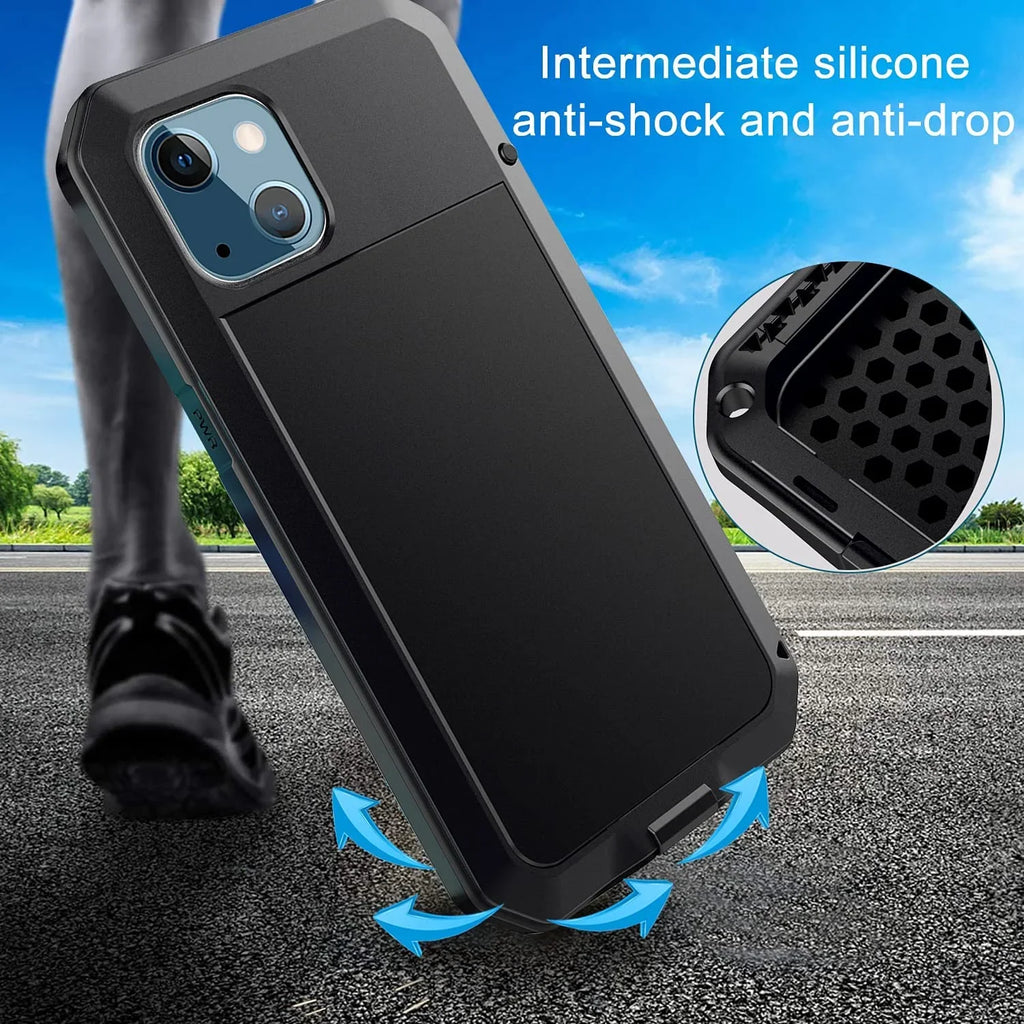 Rugged (Black) Metal 14 exterior Scratch Heavy Resistant Glass Grade Protection, Military Gorilla and Case iPhone Aluminum Travel Duty Shockproof Pro