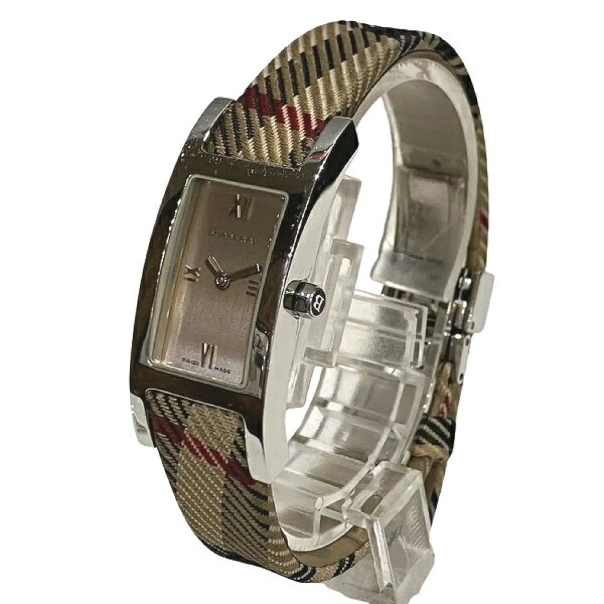 Quartz BU1015 Women's Burberry Check Watch Pre-Owned (Good) Square