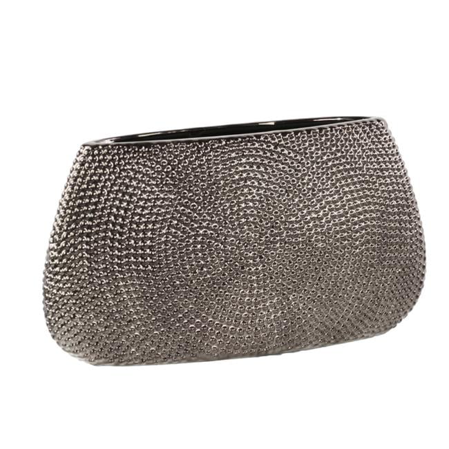 Ceramic Chrome Vase Small Elliptical - Urban Pimpled Polished Collection Trends Silver