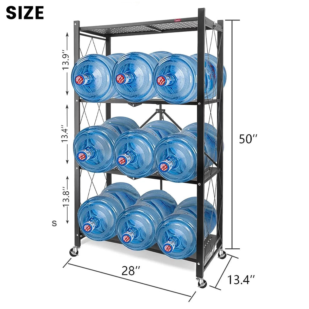 Wheels Storage Kitchen & Display, Storage Cart Rolling Foldable 4-Tier - Closet Shelf Shelves, - for Black Unit Decor Shelving Room Organizer, Books Pantry with Metal Office Collapsible
