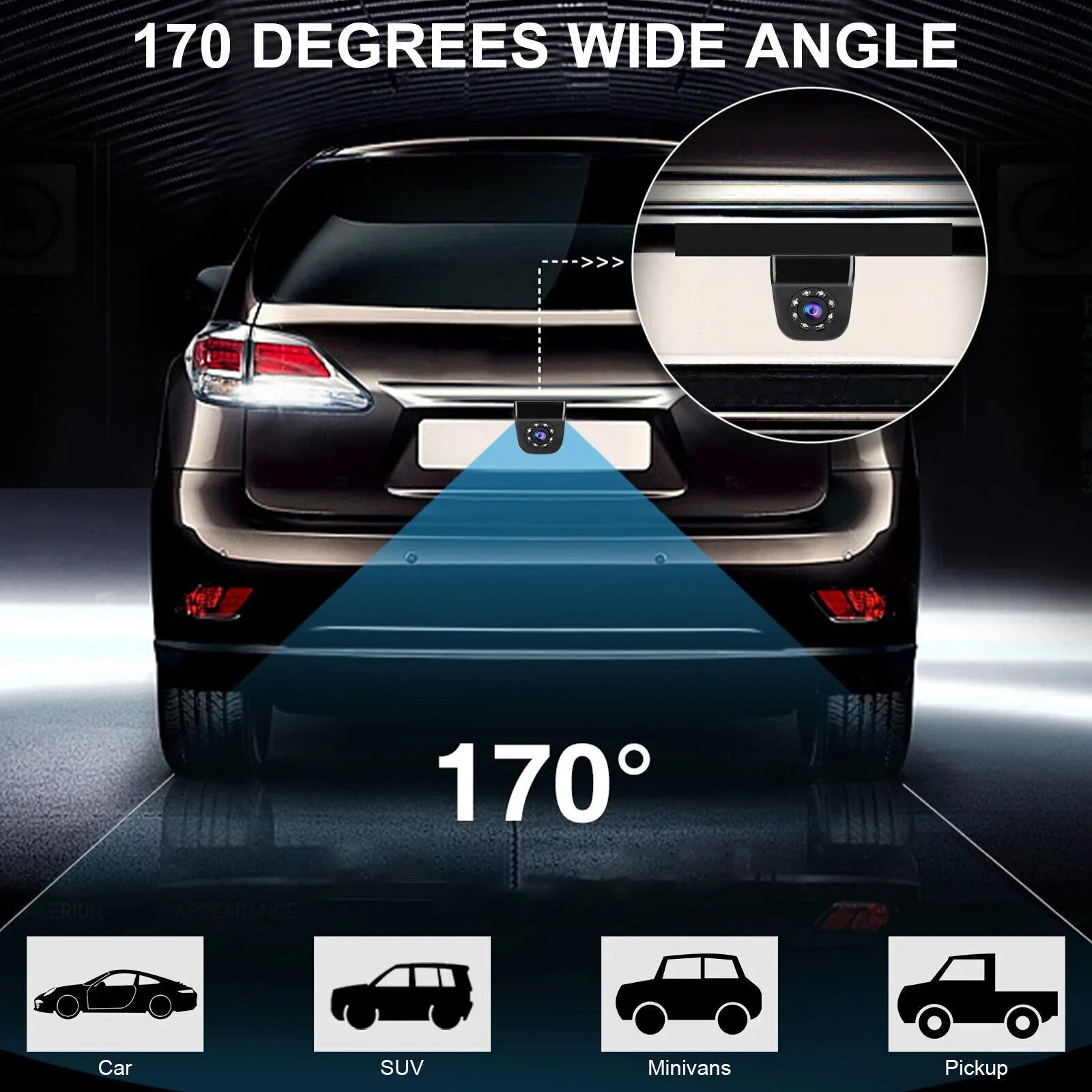 Parking Reverse Backup Rear Camera HD 170° View Vision 8LED Night Waterproof Car