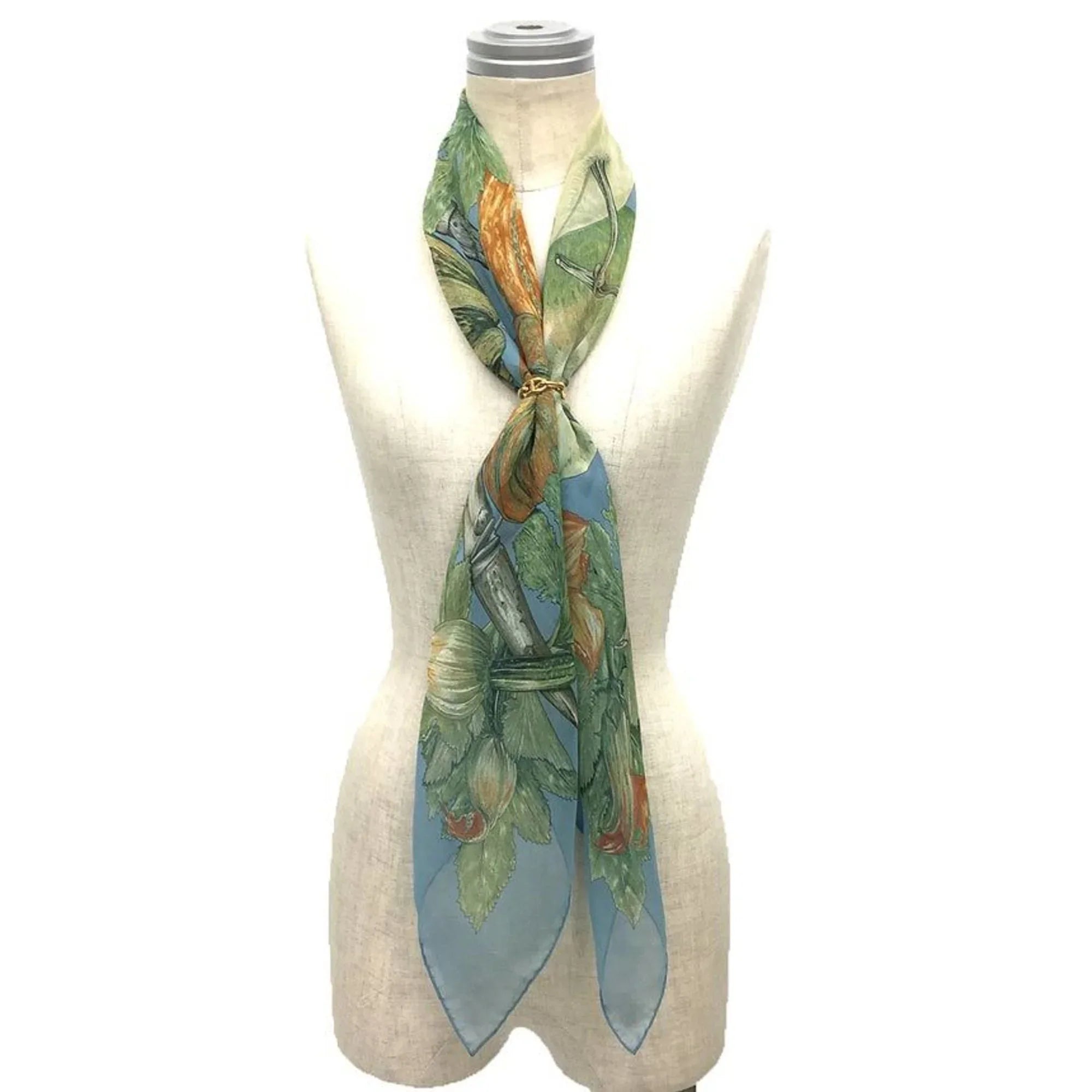 Muffler colocynth COLOQUINTES CITROUILLES Silk 90 Scarf Pre-Owned silk & Pumpkin scarf and 100% HERMES Carre Hermes muslin (Good) Chiffon
