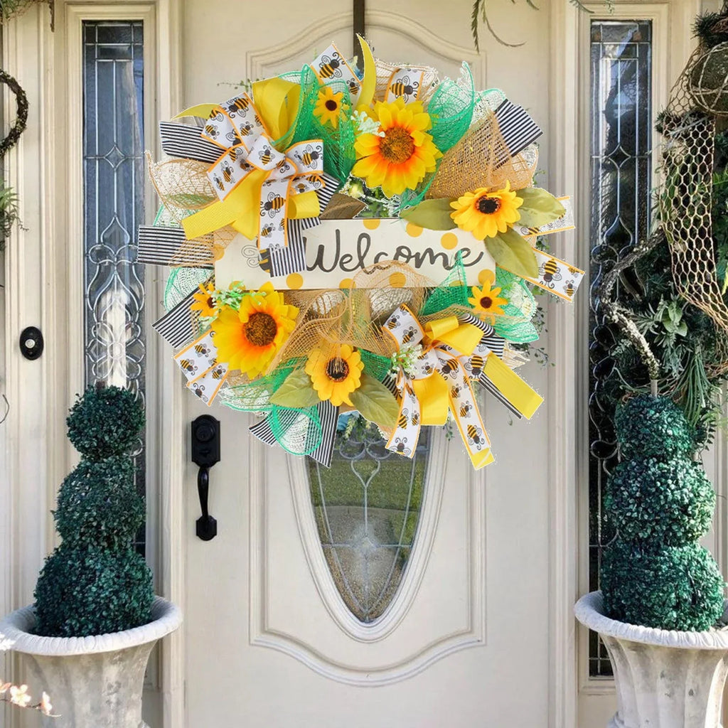 Home Decoration Silk Bee Wreath Sash Scarf Festival Pendant Monogram Garland Wreath