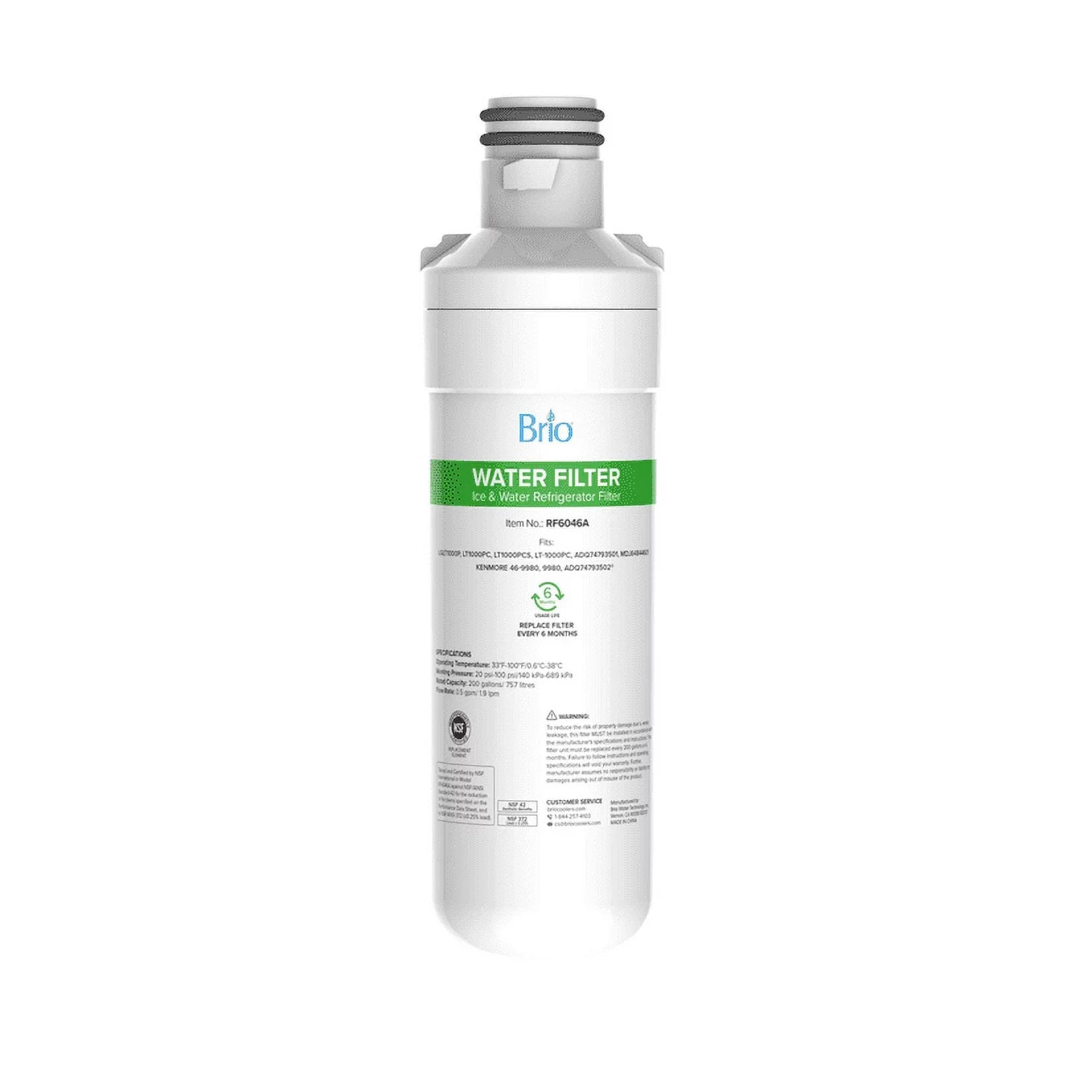 Filter Replacement Brio LT1000PCS, 6046A LT1000PC, LT-1000PC, LGLT1000P, With ADQ74793501 liquid Compatible Refrigerator