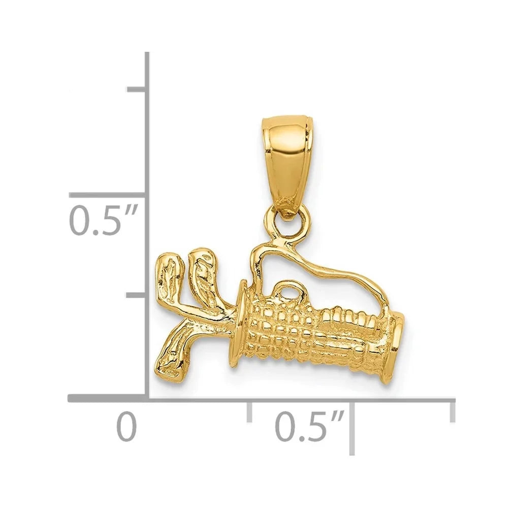 mm,W-14 Charm Pendant (L-16 Women Bag 14K Gold Polished Golf 3-Dimensional for with Yellow Clubs Auriga mm)