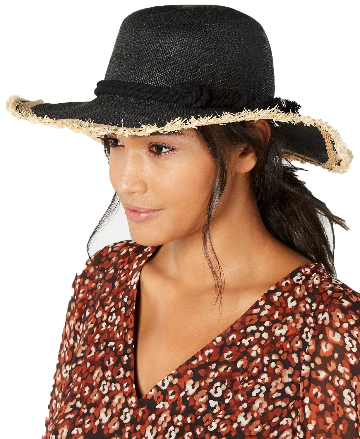 Twisted International INC & Straw Rope Detail Concepts Hats, Black Floppy Women’s