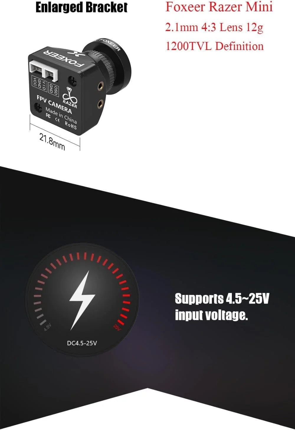 Natural Mini Foxeer Degree Razer 2.1mm SoloGood NTSC Switchable 125 Lens Image PAL 4:3 1200TVL Definition Camera FPV
