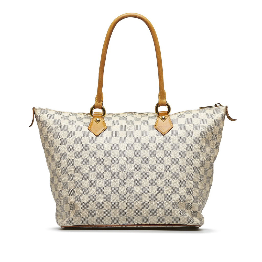 White Damier Azur Pre-Owned MM Authenticated Unisex Tote (Good) Canvas Saleya Bag