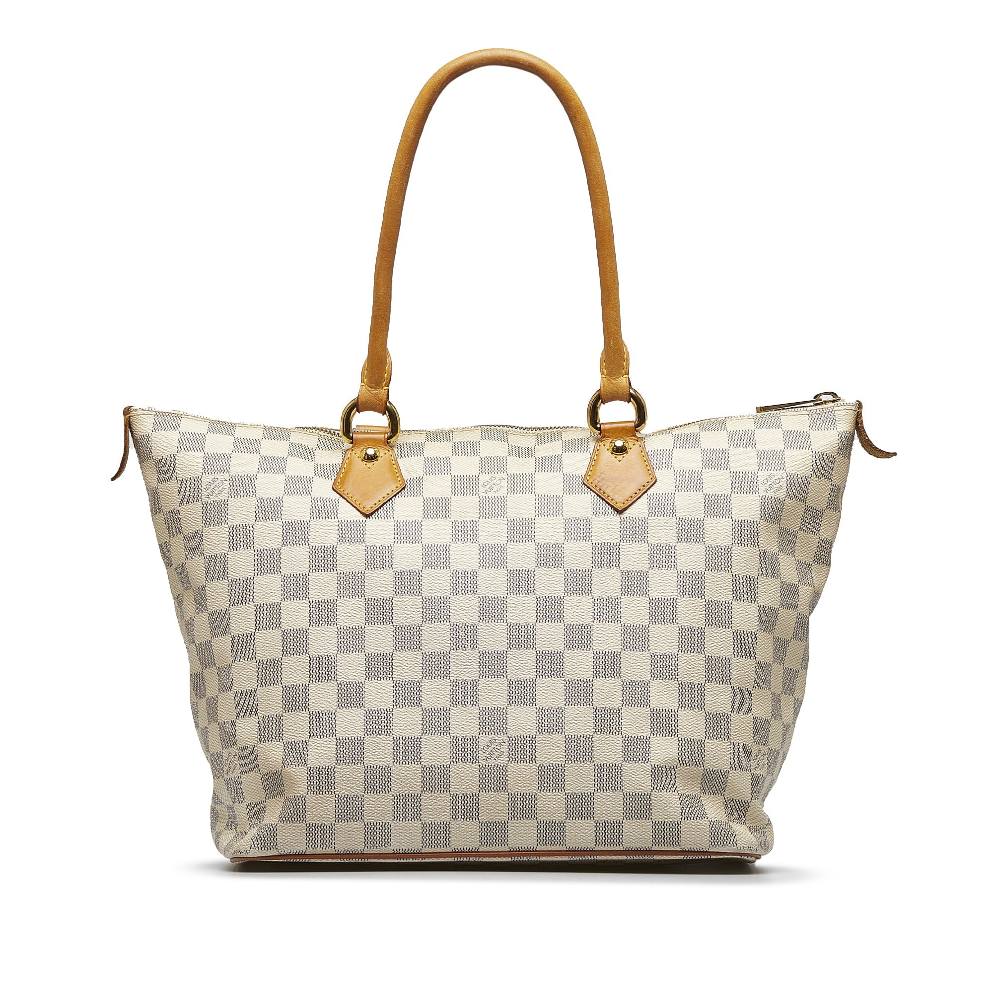 White Damier Azur Pre-Owned MM Authenticated Unisex Tote (Good) Canvas Saleya Bag