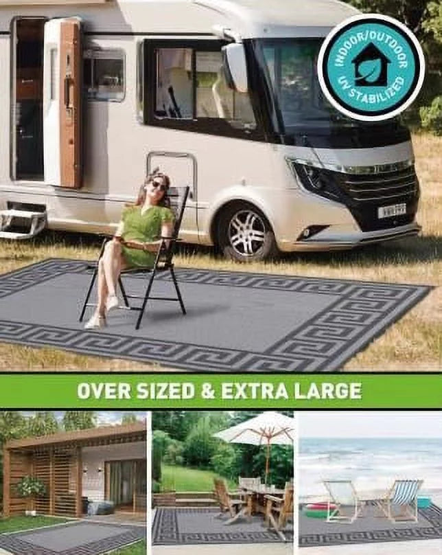 Rug designs) 2 12' 9' (Reversible Patio x Mats Gray with exterior