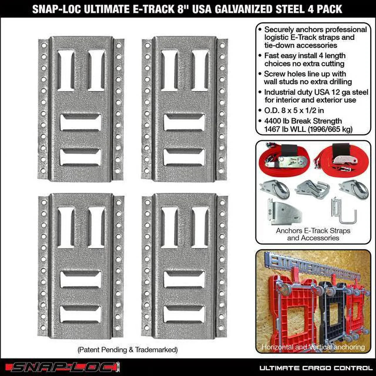 USA 4-Pack Logistic Trucks, Steel Galvanized 8 Fast-Track SNAP-LOC Horizontal Tie-Down Inch Pickups, E-Track for Vertical, Trailers