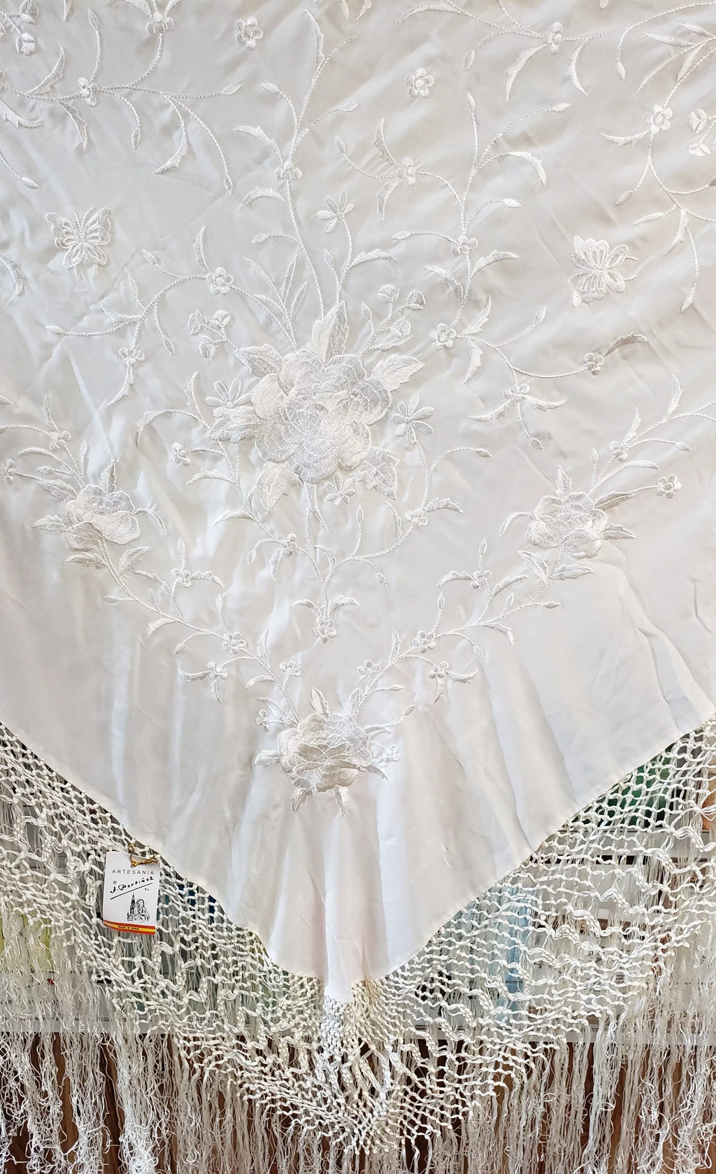 Manton Manila Stole Canton Shawl Champagne Silk De Spanish Wrap