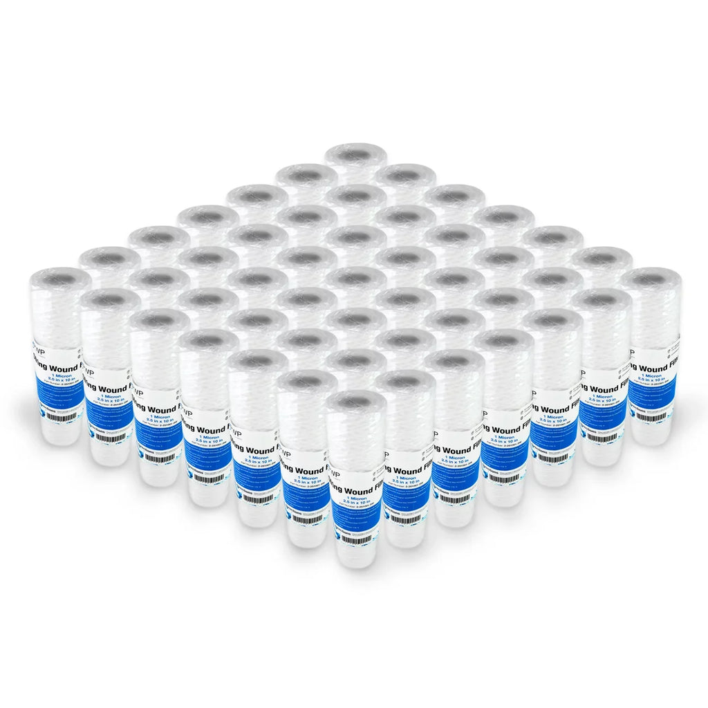 50 Wound 1 Micron Cartridge 2.5x10" Sediment Standard Filter String Pack liquid