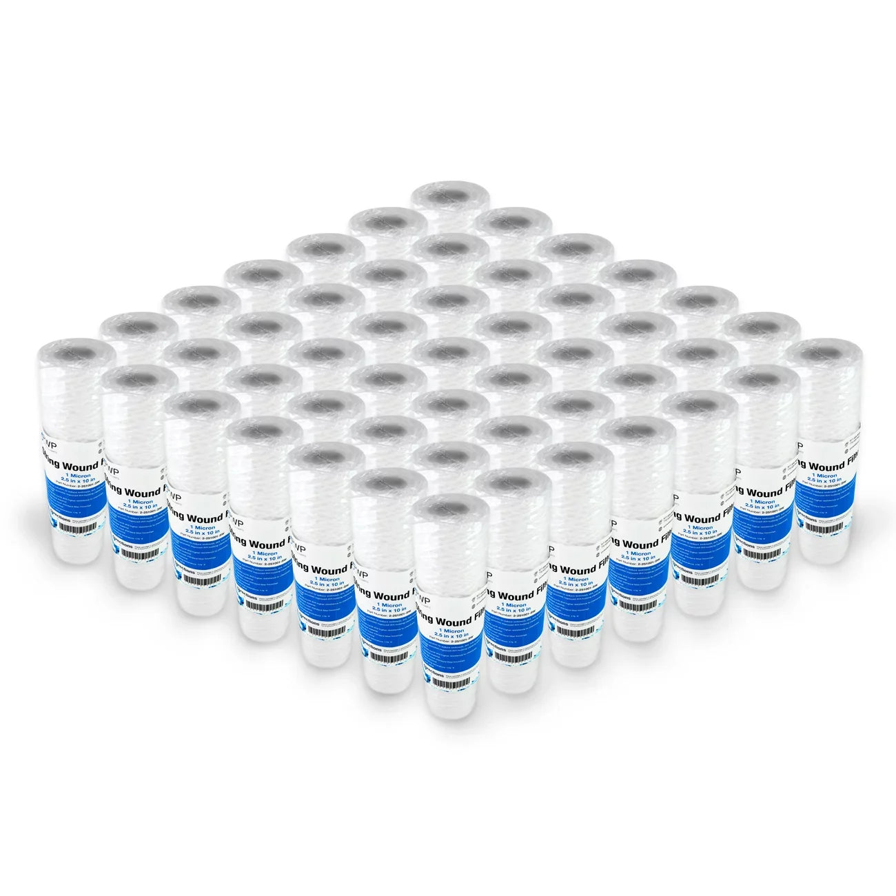 50 Wound 1 Micron Cartridge 2.5x10" Sediment Standard Filter String Pack liquid