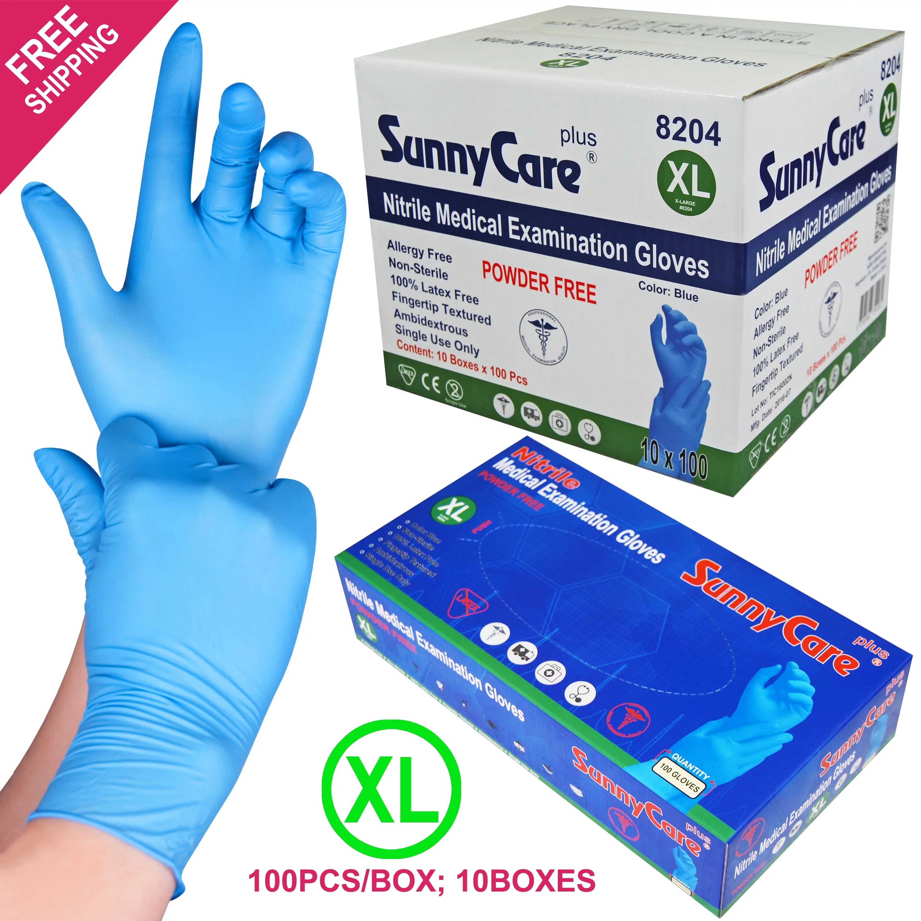 1000 dimension: Powder SunnyCare Latex) Nitrile (Non Chemo-Rated Exam Gloves X-Large Free Vinyl Medical