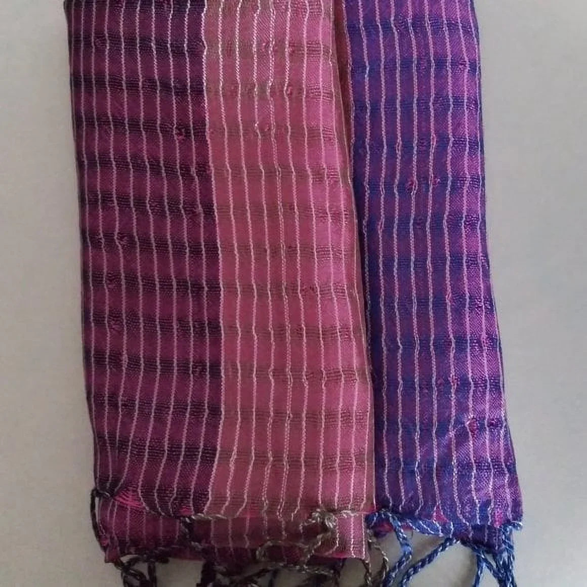 Vegan - Purple Tricolor Thin Shawl Silk Striped