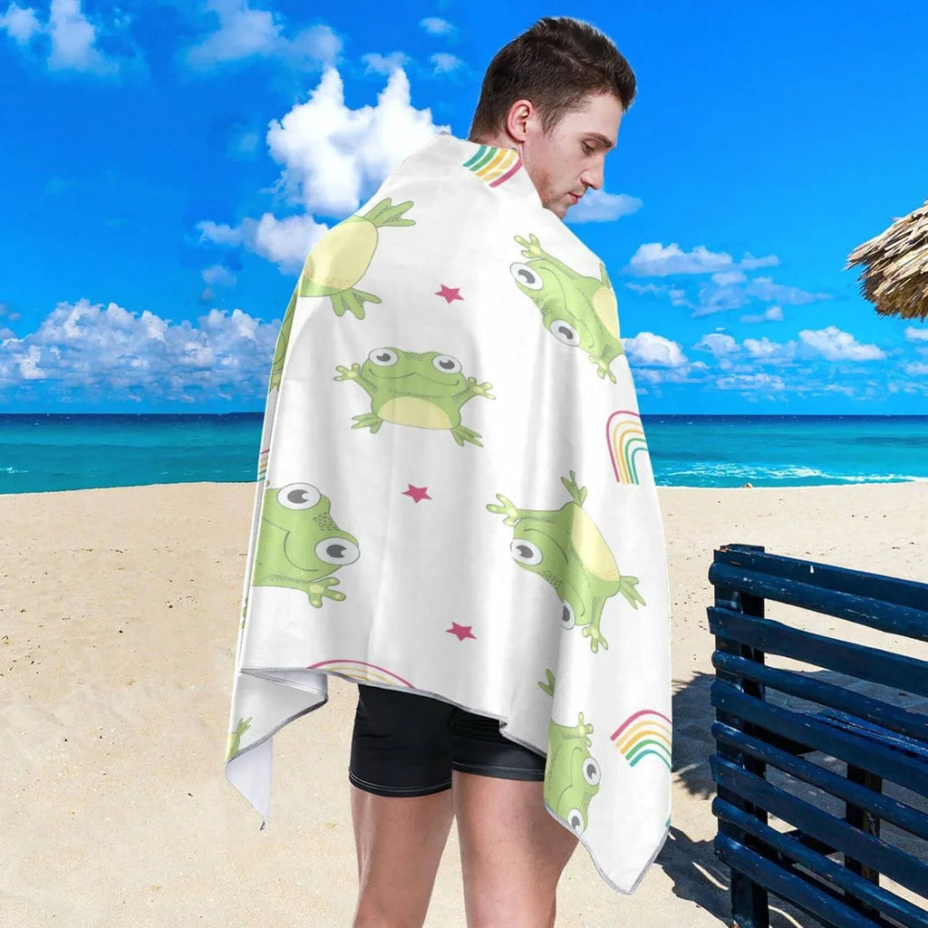 Bath Shower Sand 31”X71” Yoga Pool Oversized Free Bestwell Towel Quick Frogs Lightweight Beach Towel Multipurpose Swim Dry Towel Thin Blanket, Towel, Cartoon Microfiber