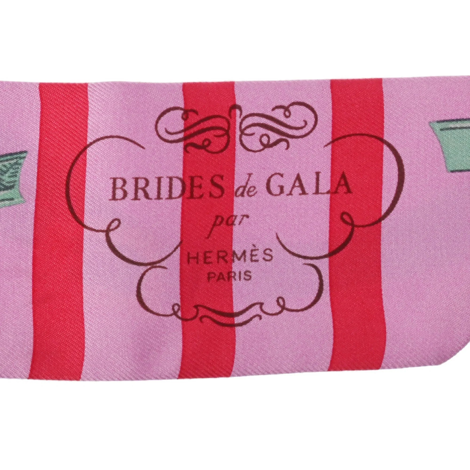 Muffler Old Pink/Red/Green Pre-Owned (Fair) GALA - 100% Twilly HERMES DE Scarf Tag Silk BRIDES Women's