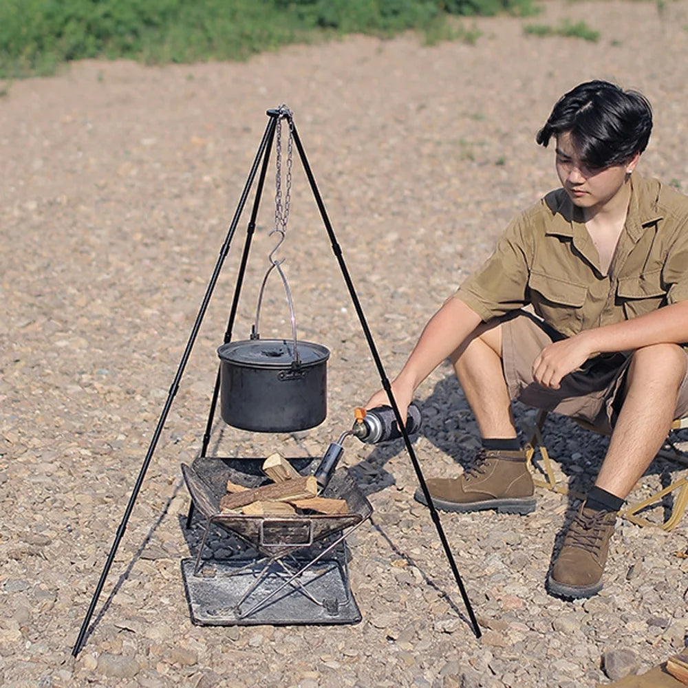 Aluminum Dazzduo Stand for Portable Tripod Htovila Bracket Folding Walmeck BBQ Tripod, Picnic and Alloy BUZHI Camping - exterior Detachable Pot Aibecy Foldable Rack Campfire Hung Radirus Bonfire