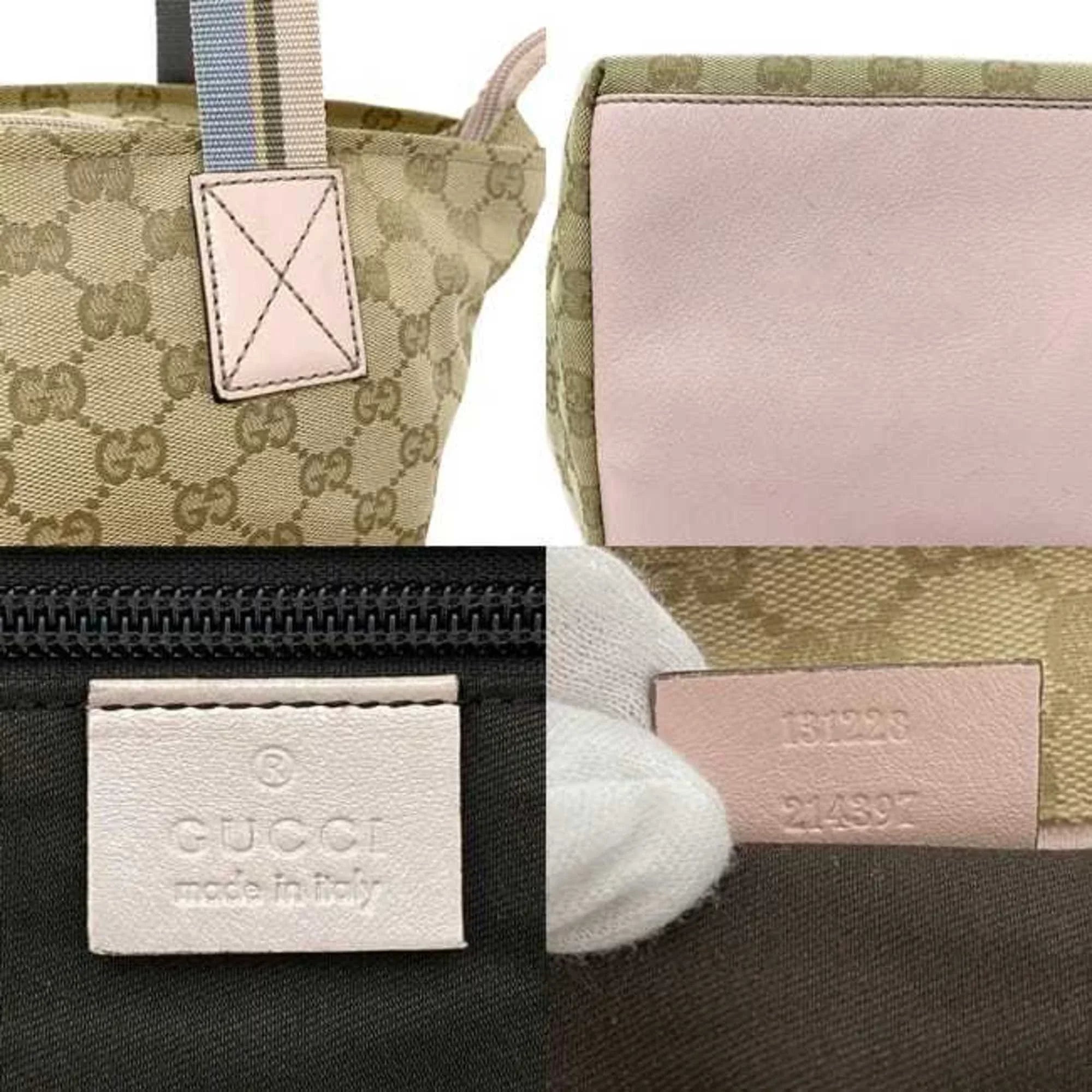 Blue Handbag (Good) Canvas GG Women's Pink Pre-Owned Beige Tote Pastel 131228 Leather Bag