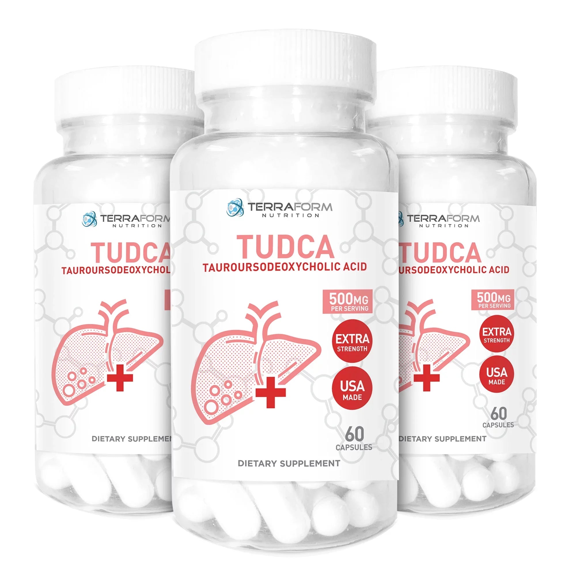 Supports Acid) (3 Health TUDCA Help - Capsules (Tauroursodeoxycholic 500mg - 180 Liver - Pack)