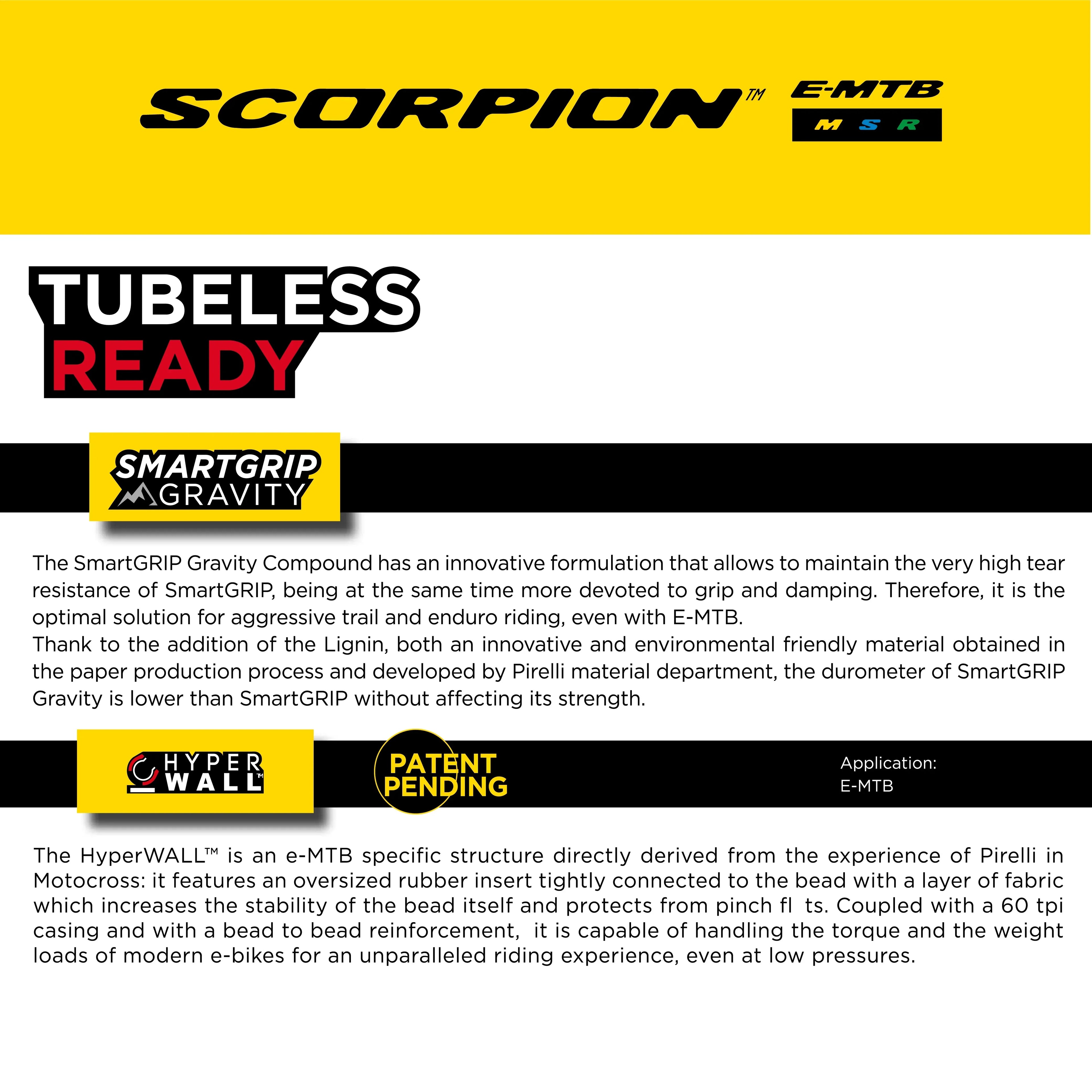 Tire and E-Bike MTB, Trail Bike E-Mountain Pirelli E-MTB Tire, SmarTUBE Versatile Enduro Terrain, Mountain Bicycle Mixed for Clincher Tubeless 27.5 23/32-622 2.6 Ready Scorpion M + Use, x TLR