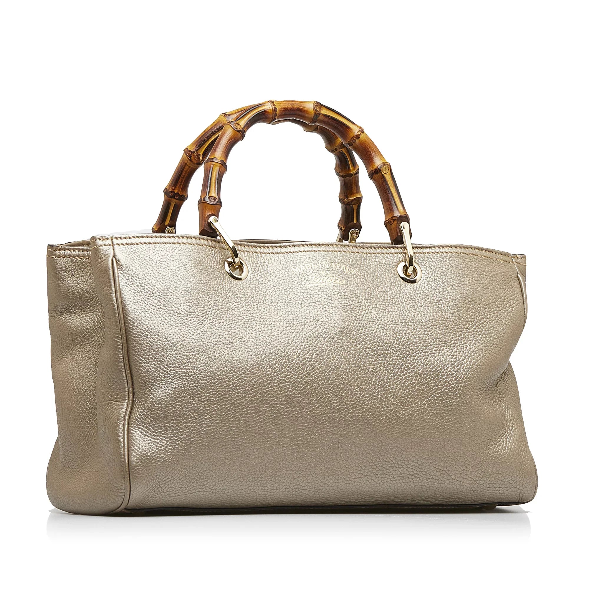 Authenticated Leather Shopper Brown Unisex Calf Bamboo Satchel Pre-Owned Medium (Good)