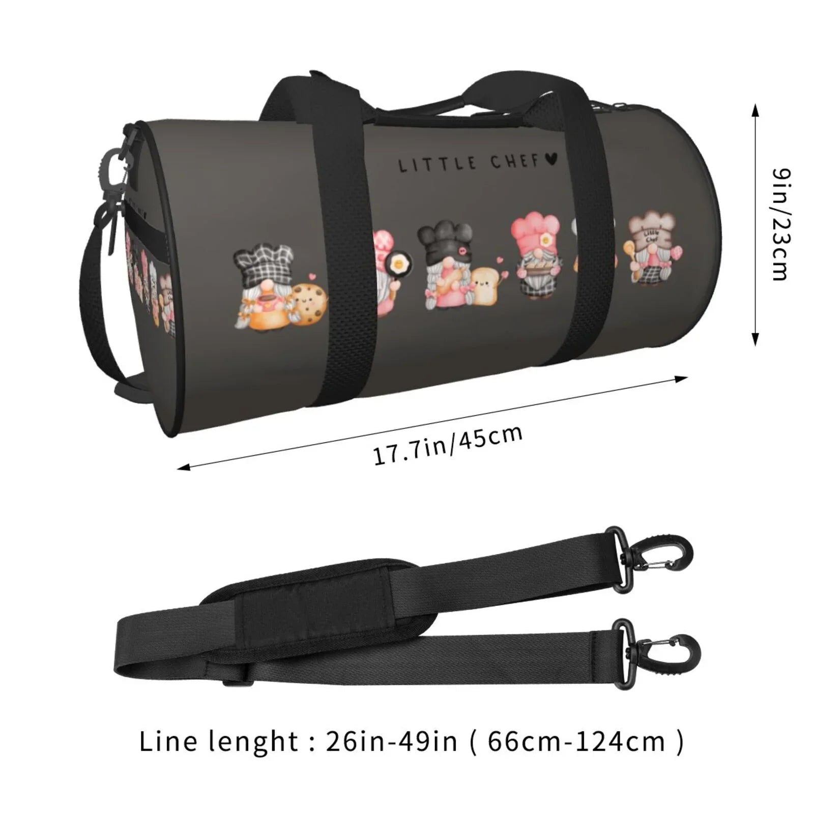 Baker and Bag Gym Large Travel Sports with Pocket Coaee Compartment Bag Cylinder Capacity Gnome Bag Luggage Waterproof