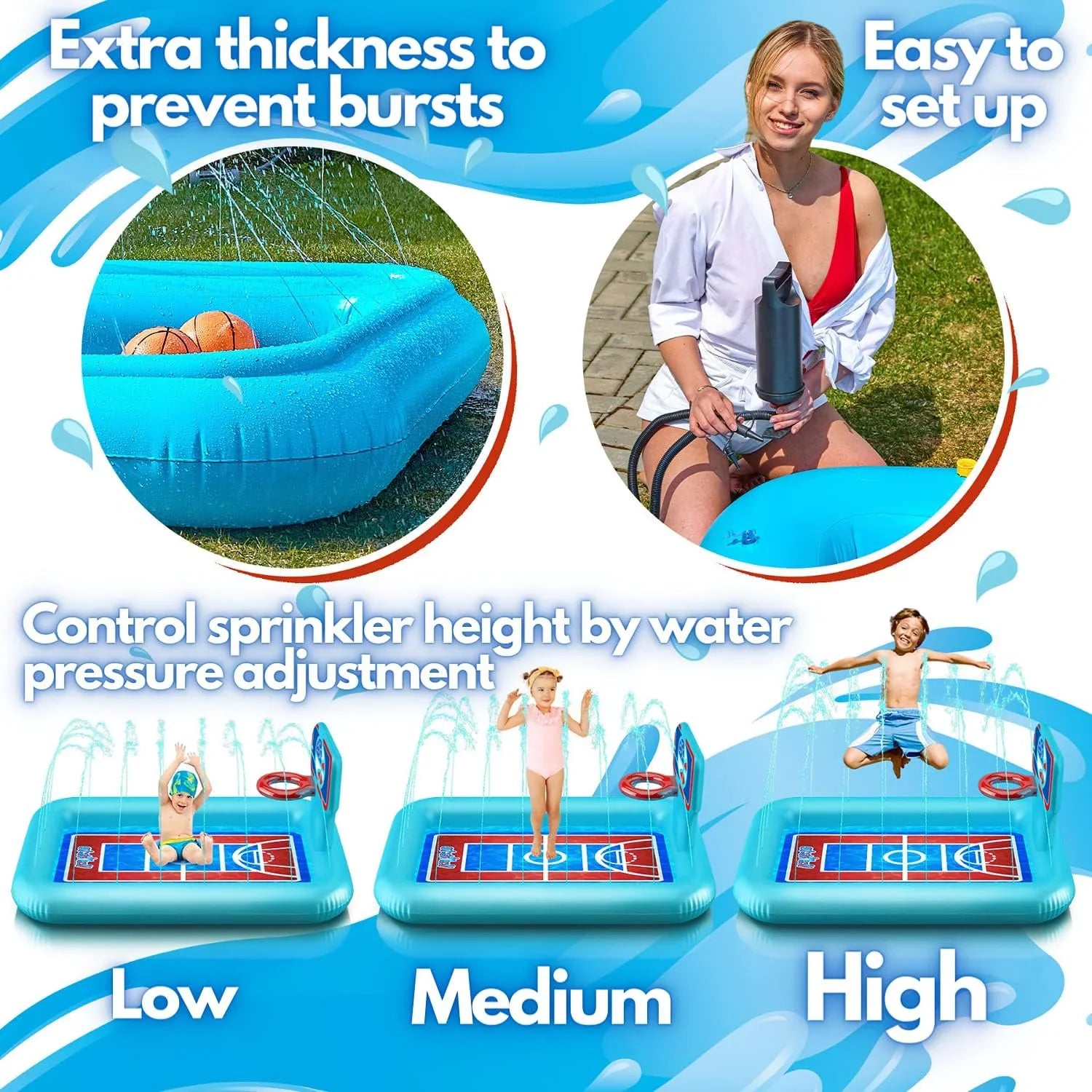 And And Pad Summer Sprinkler Splash Pad 82-inch. liquid System, With Kids 2 Splash Hoop - Toys Basketballs Pool Inflatable Kids - For