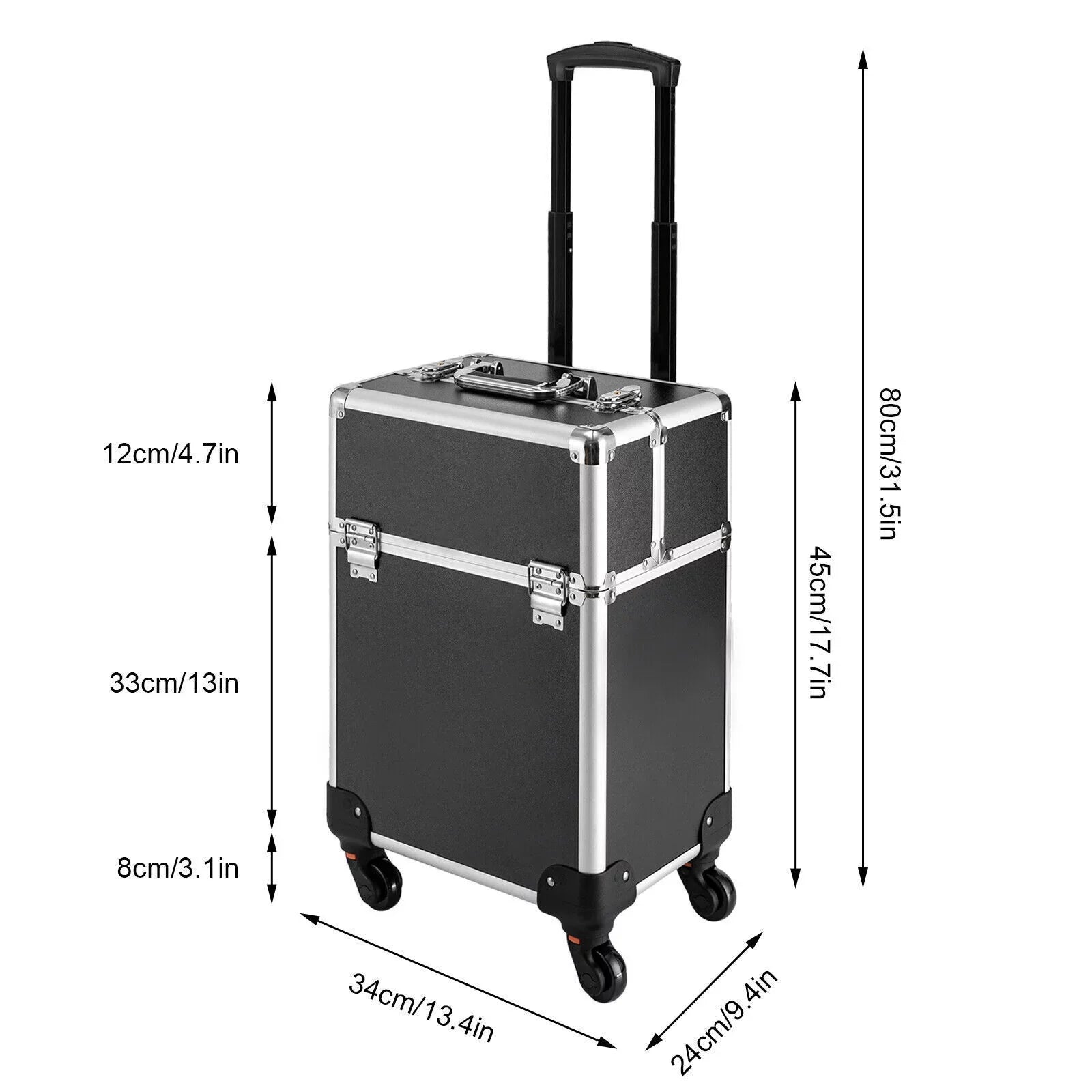 with Rolling Luggage Nail Travel Box Trunk (Black) Train Hairdresser Salon Wheels Lockable Beauty Organizer Case Tool Trolley, Cart Case Stylist Makeup Swivel Cosmetic Barber