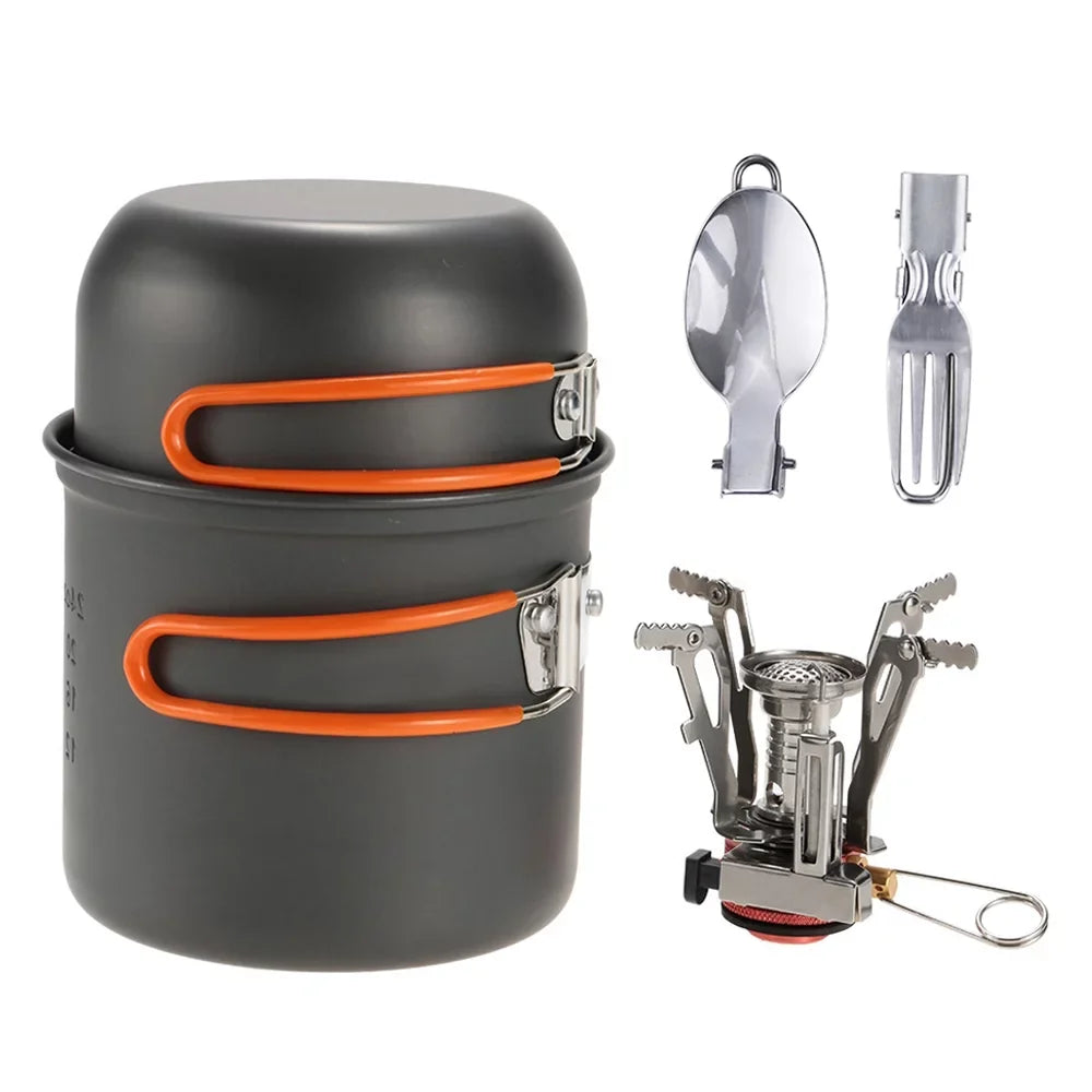 Spoon Camping Hiking Cooking Ignition Stove Picnic Backpacking Lixada Set Piezoelectric Fork Cookware Pot with