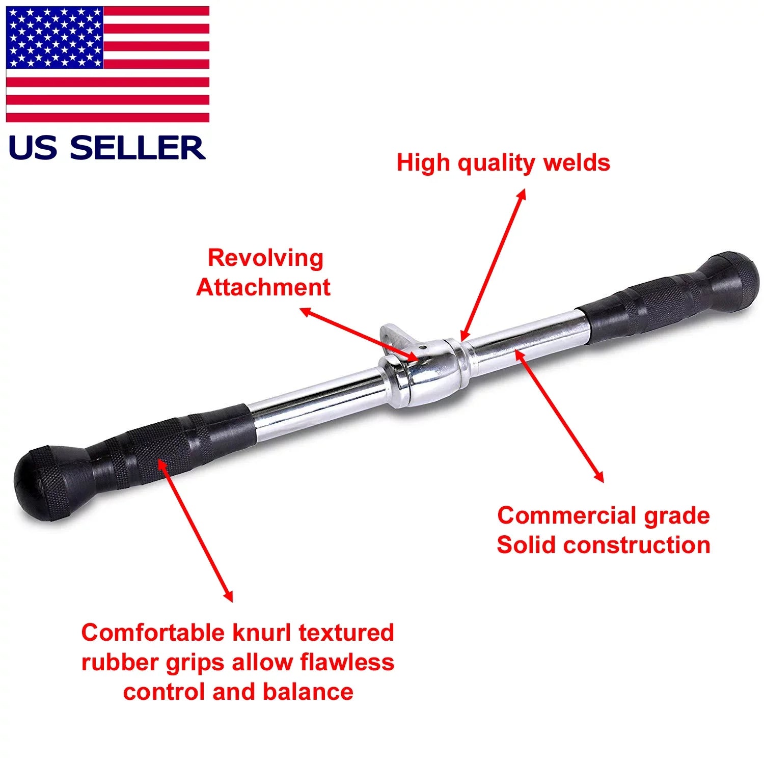 Handgrips, Straight Inches Cable 20 USA Bar Deluxe Gym Rubber with Maniac Home Attachment Fitness