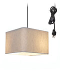 Square 1 Pendant Swag Drum Light Black Rounded Cord Shade, 14"w Oatmeal Corner Plug-In