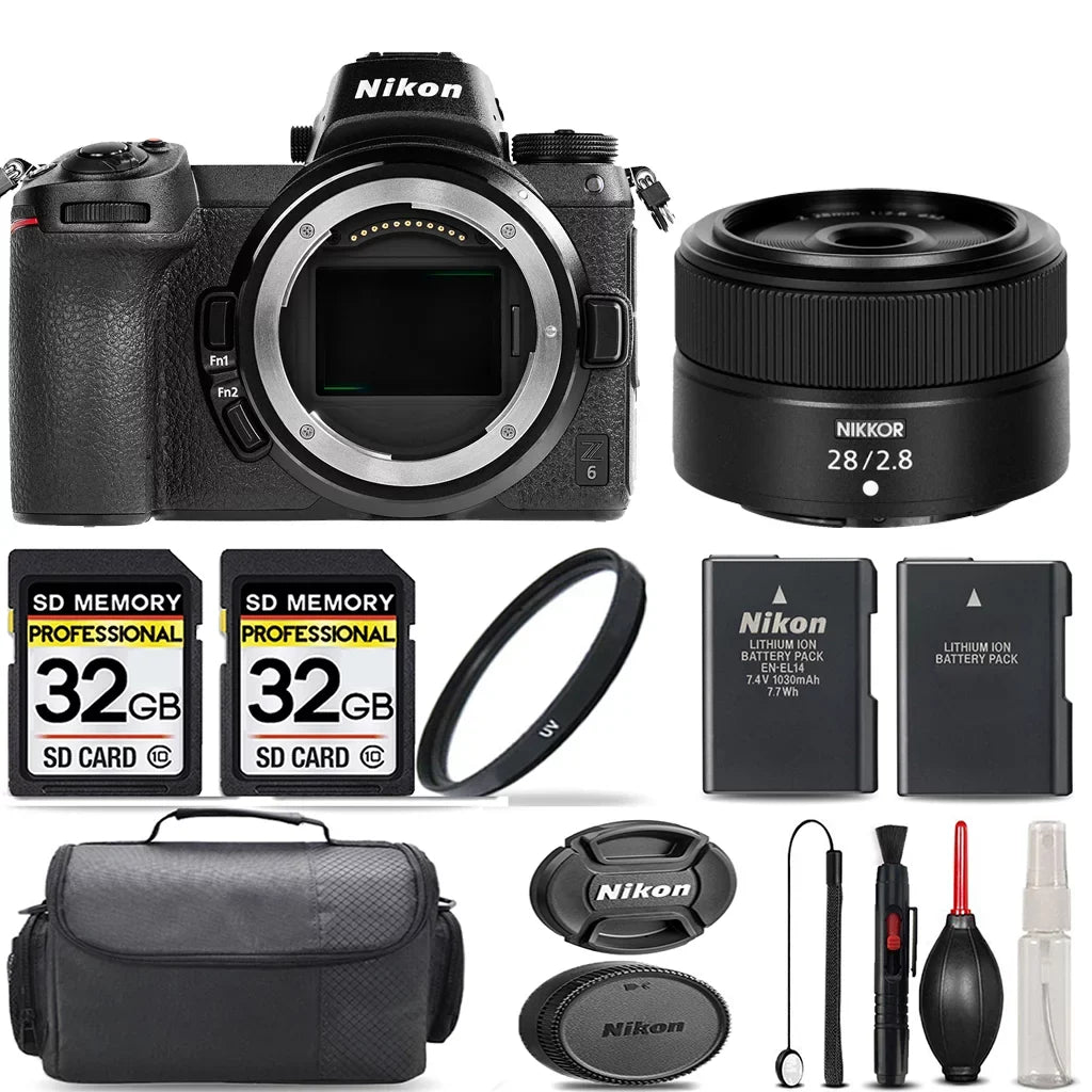 Kit - f/2.8 Storage with Extra International + Case Nikon 28mm UV Battery Backup Z6 Lens + + Filter + + Cleaning Version Mirrorless 64GB