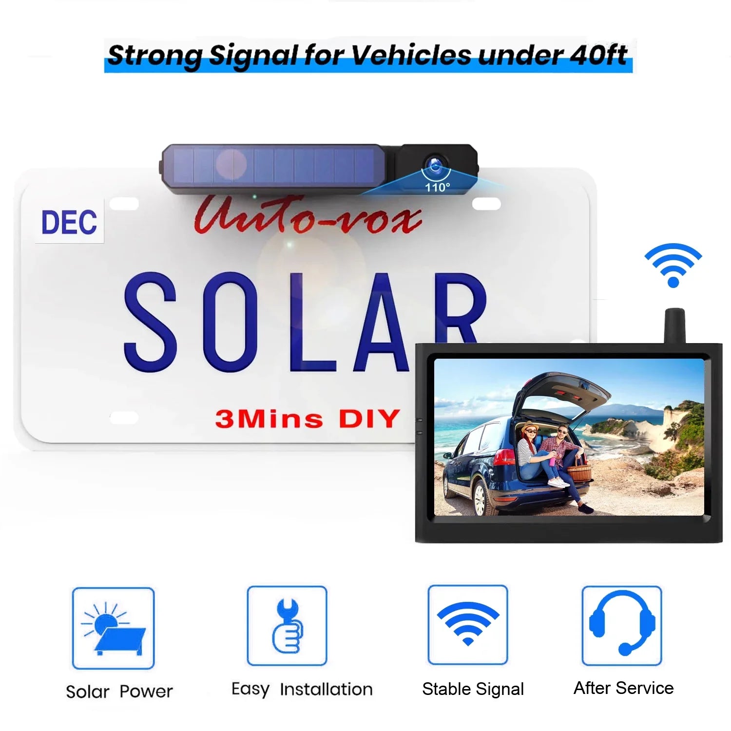 CamperVans,Trucks Rear Reverse Auto-Vox View Camera, Solar Trailer System for Camera Camera Observations Backup Monitor Highway Wireless with Digital Travel RV