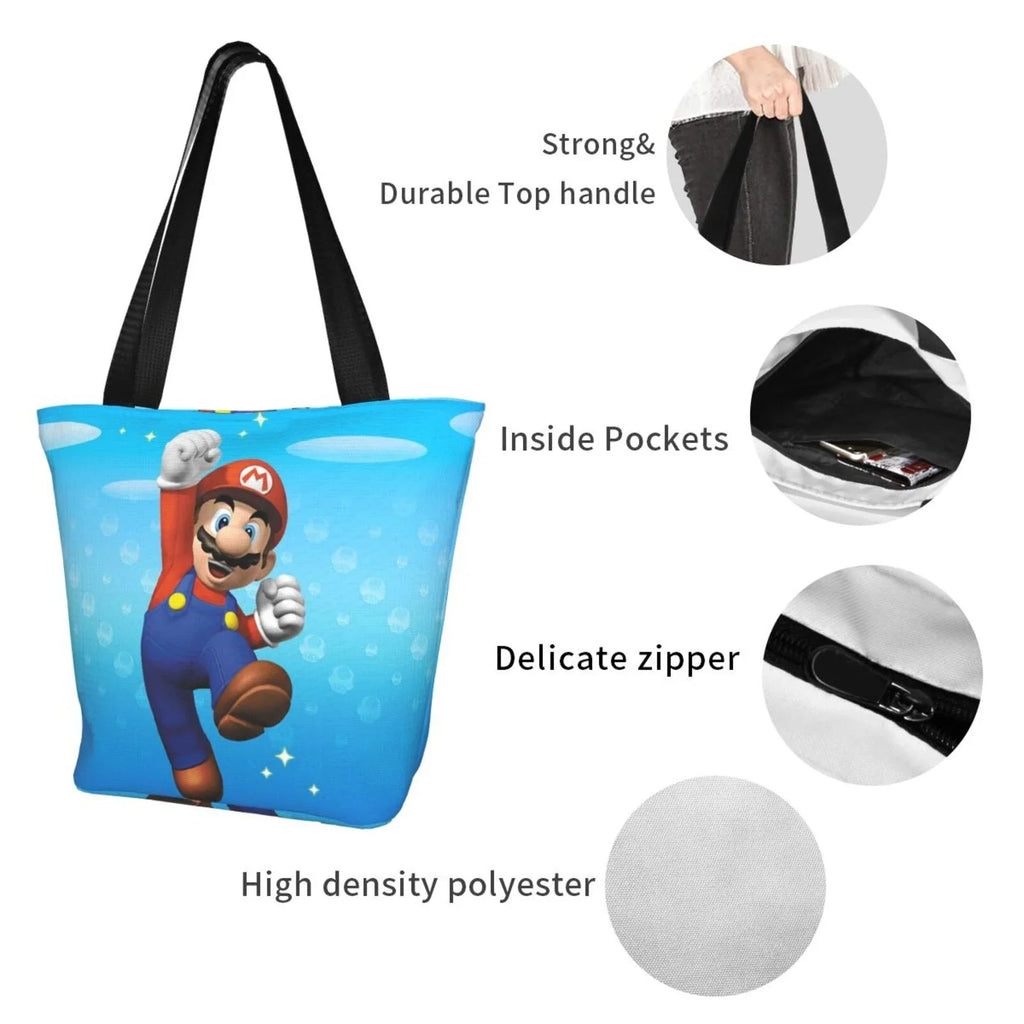 Tote Beach School Funny Large Travel Work Super Shopping Bag Capacity Handbag For Business Women's Shoulder Mario