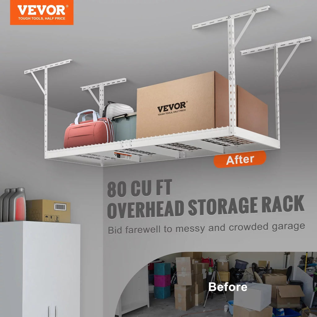 600lbs 36x96in Rack Ceiling Storage Garage Adjustable VEVOR Rack White Overhead