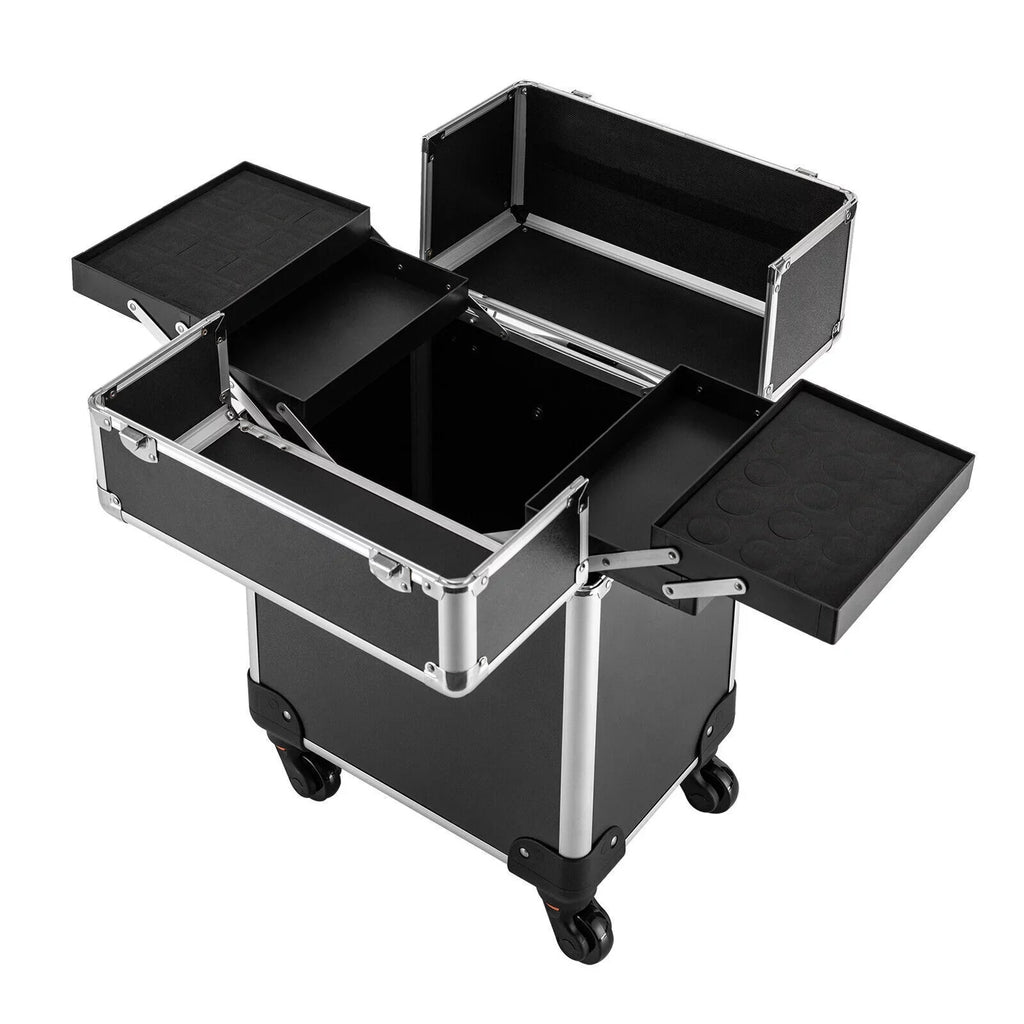 with Rolling Luggage Nail Travel Box Trunk (Black) Train Hairdresser Salon Wheels Lockable Beauty Organizer Case Tool Trolley, Cart Case Stylist Makeup Swivel Cosmetic Barber