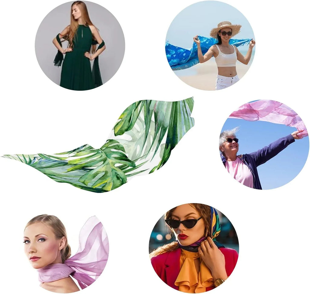 Leaves Women Scarf Wrap Scarves Shawl Lightweight Watercolor Silk Neck Green for Girls Long Hyjoy