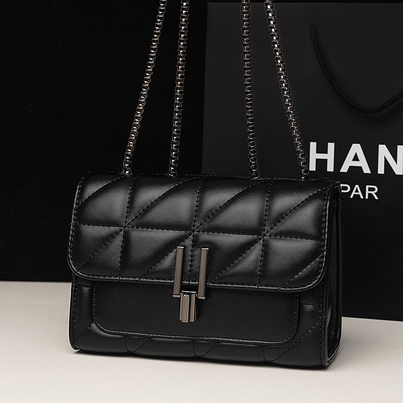 Bag Quilted Strap Crossbody PU MICHROE Shoulder Purse Argyle Luxury Women‘s Lightweight Pattern With Chic Leather Chain