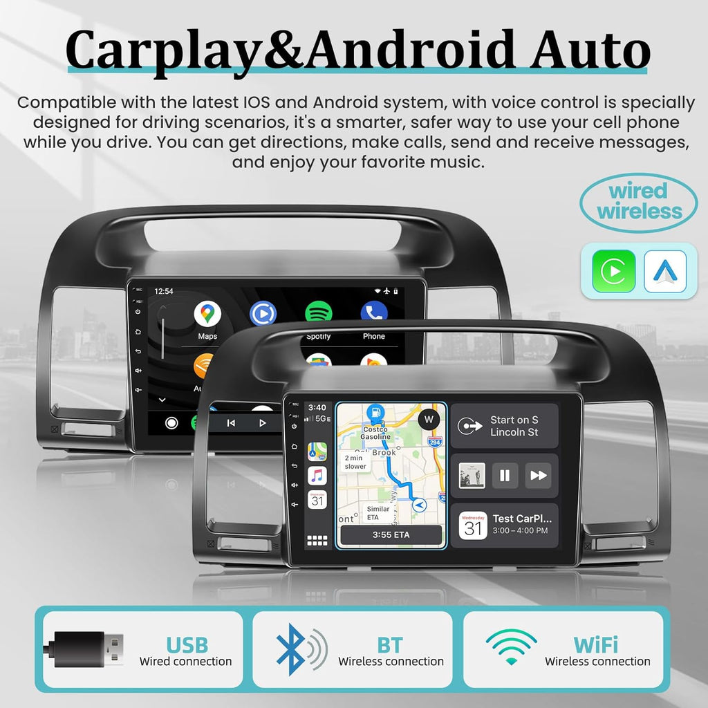 For WiFi, Radio Rear Stereo with 2+32G in Andriod Carplay Touchscreen View THONZER 2000-2006, Link, Toyota GPS, Inch Auto USB + 9 Car Mirror Android Built Dual and Camera Wireless Camry