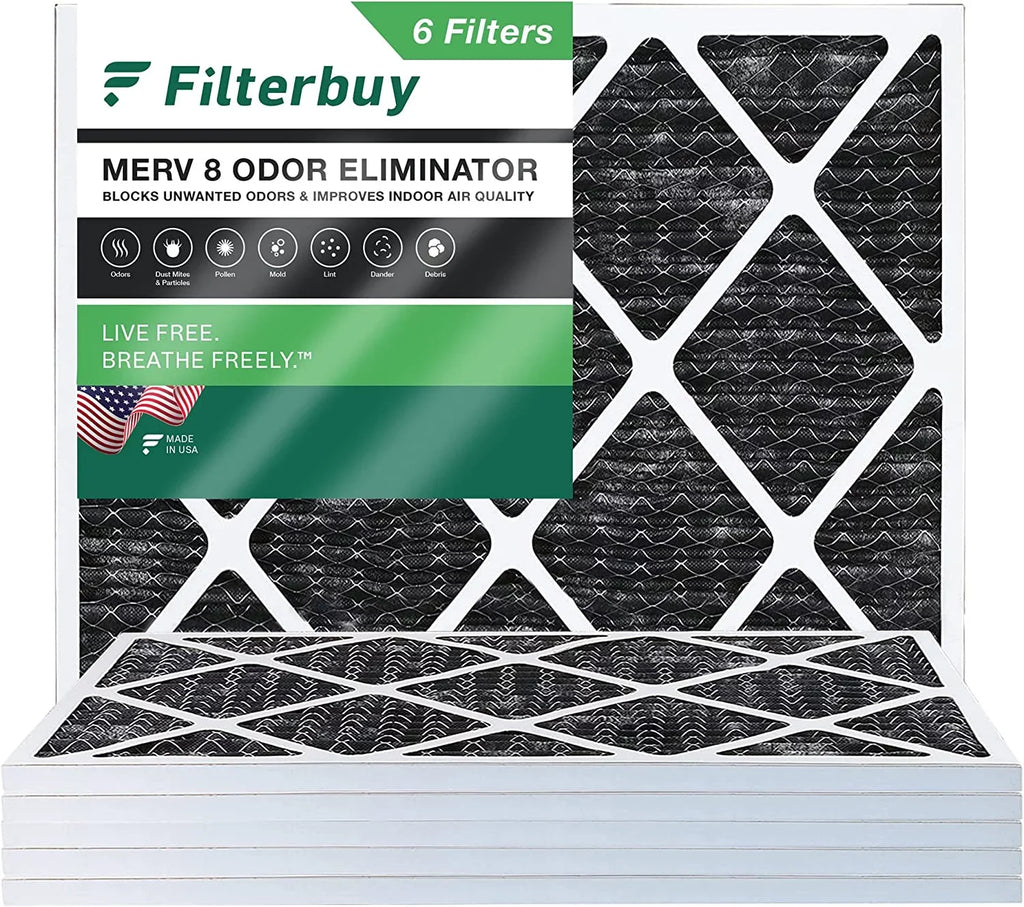 Filterbuy AC with Furnace Carbon 14x18x1 HVAC Air Pleated Filters MERV (6-Pack) 8 Activated Eliminator Odor