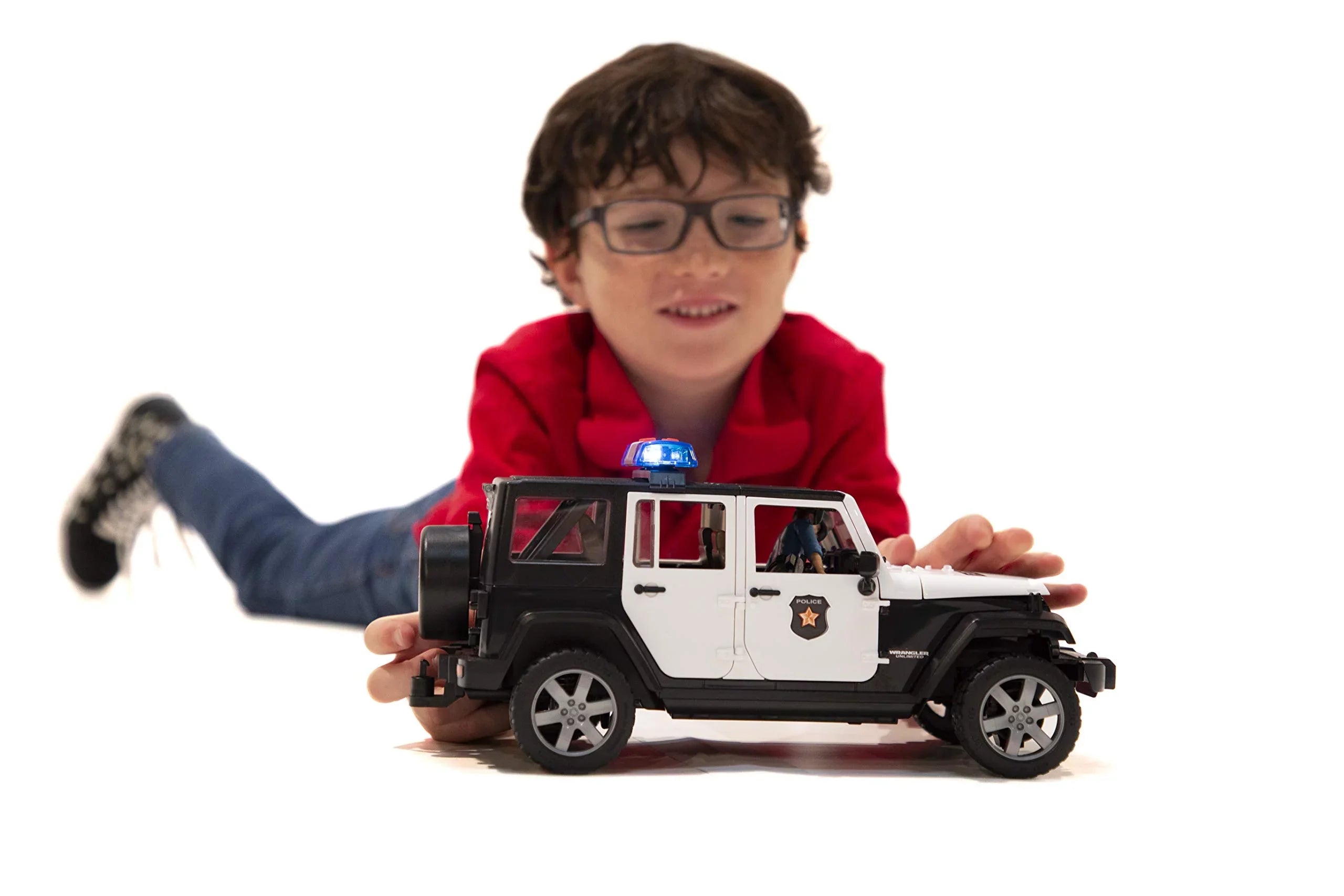 Policeman Police with Jeep Rubicon car
