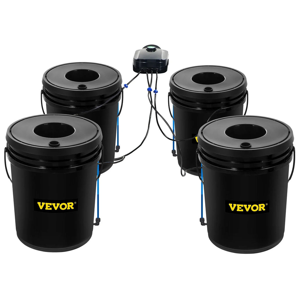 Leafy Vegetables with VEVOR Indicator DWC Kit, for Air Grow System Stone liquid 5-Gallon, Hydroponic 4-Bucket & Level Pump, Indoor/exterior