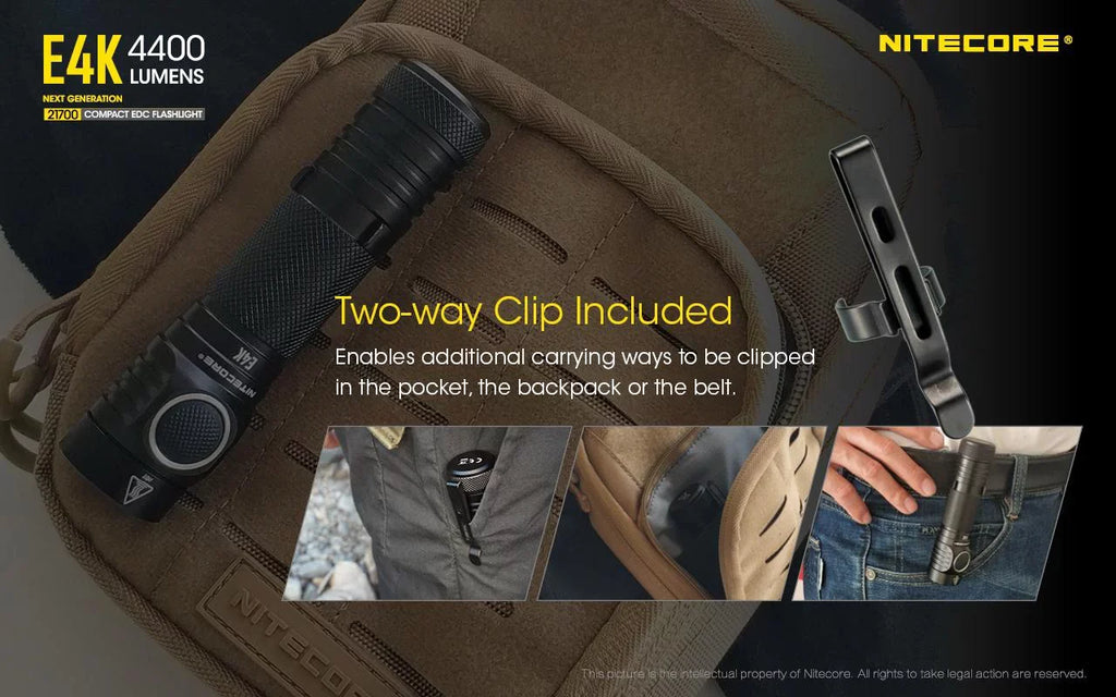 Battery NITECORE Flashlight Li-ion 21700 E4K NITECORE -1x Mount Rechargeable Included w/Offset Combo: