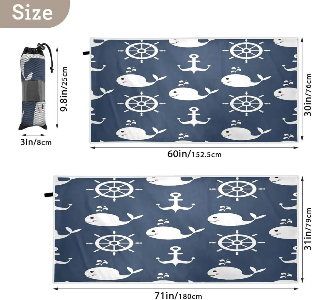 Super Quick Travel Beach - Anchor - Lightweight Swimming Towel Holiday Camping （429） Oversized Dry Bestwell Retro for Whale Absorbent Towels Compact Towel Cartoon